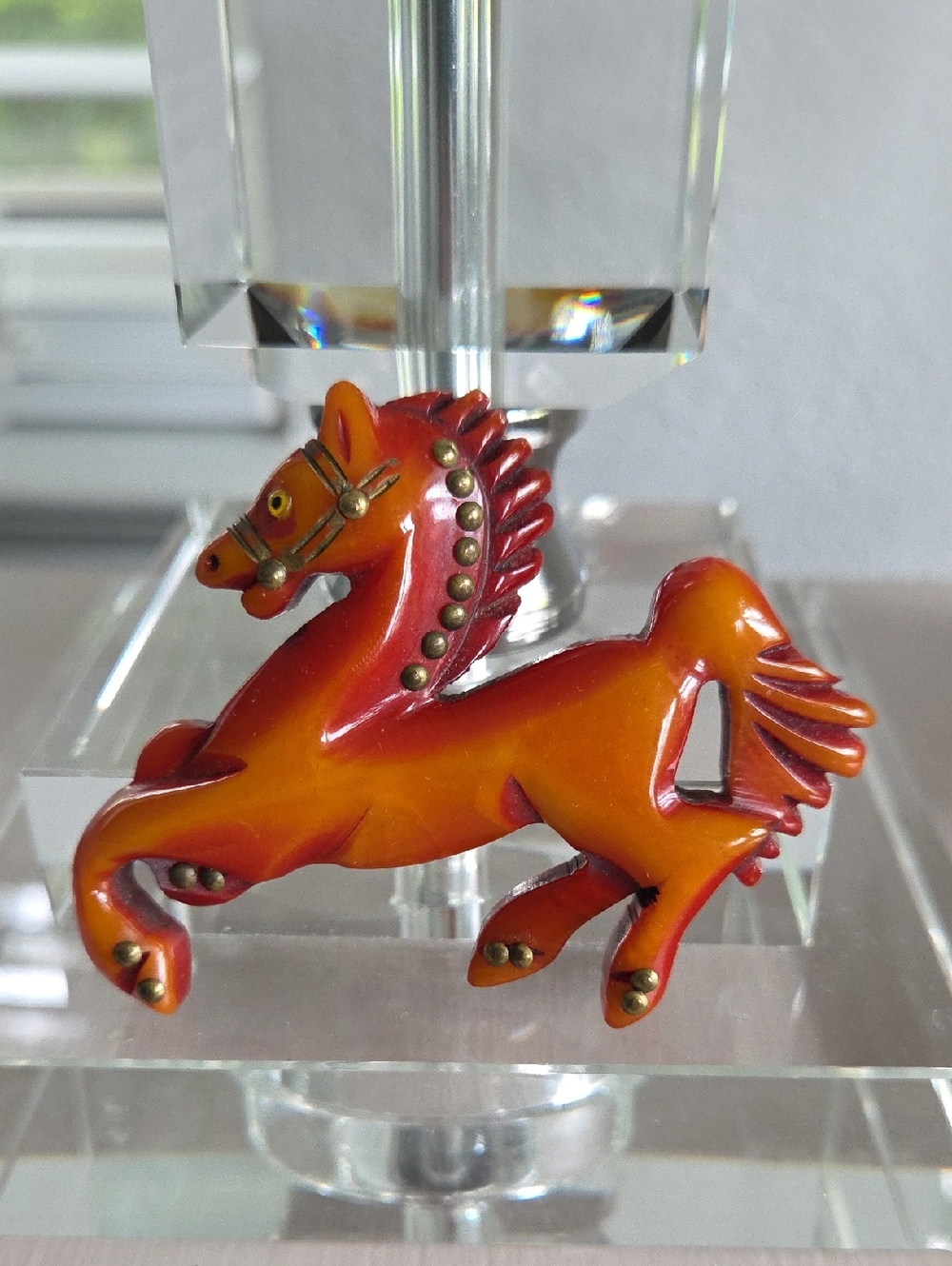 Bakelite Rust Orange Horse Pin Brooch